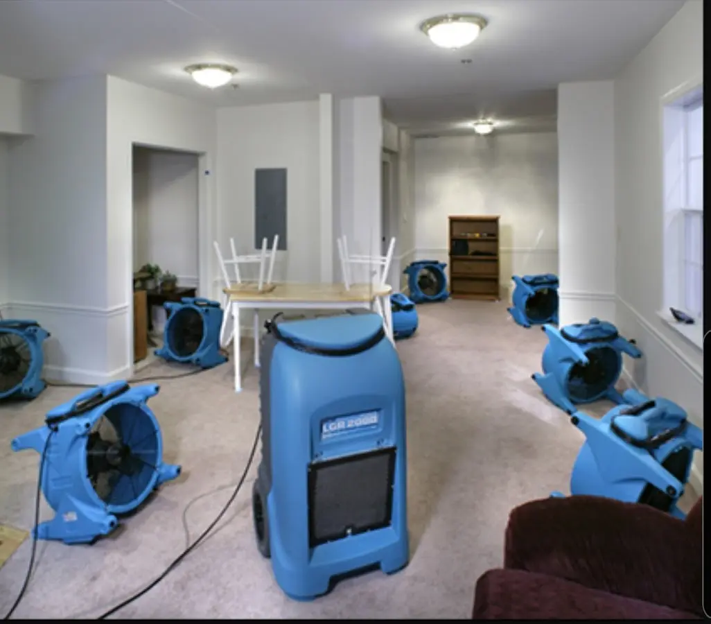 Air movers and dehumidifier setup for Water Damage Restoration in Yorktown